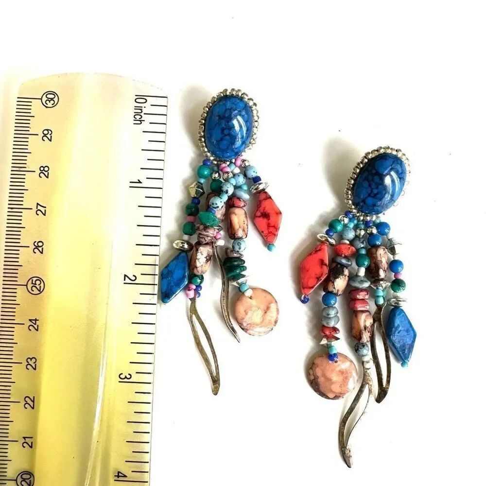 Blue beaded statement earrings - Picture 8 of 9